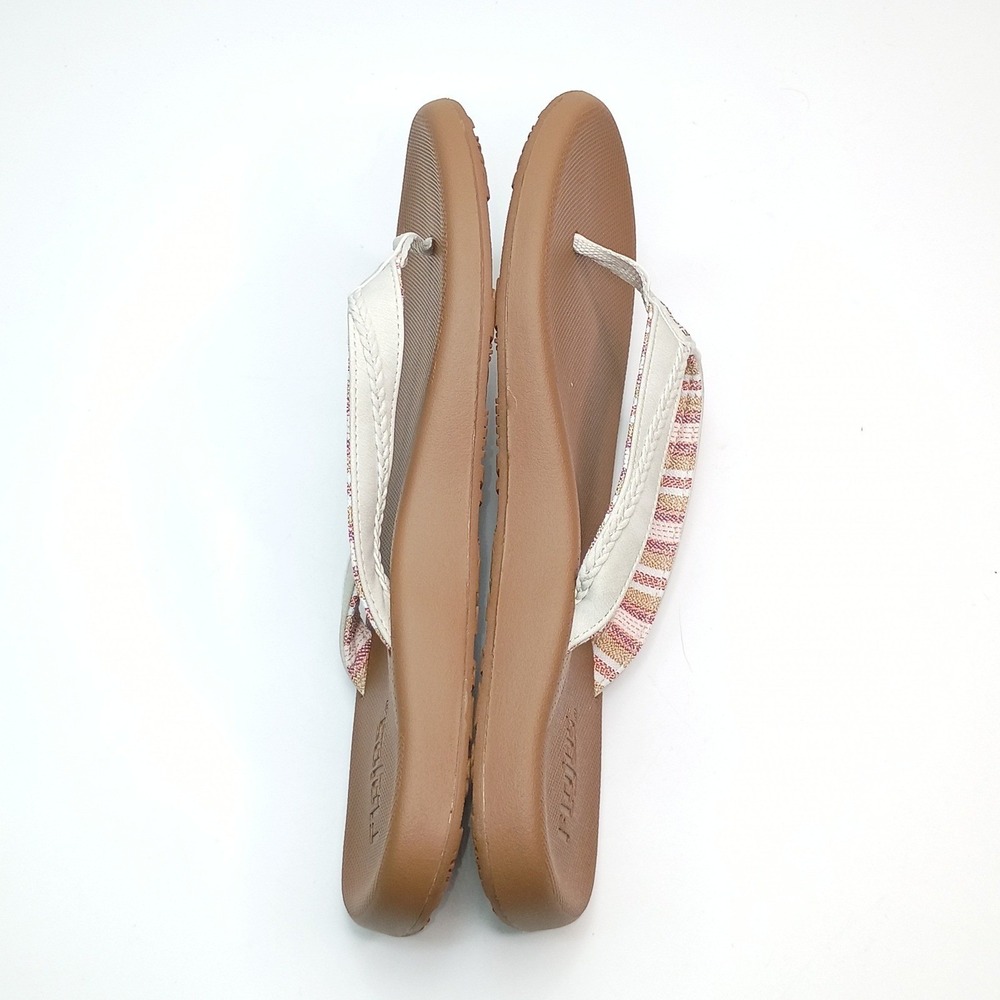 Flojos Sandals Flip Flops Women Size 8 Brown Cream Woven Fabric Strap - Picture 7 of 8